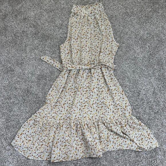 NWT Beachsissi Womens Medium Dress Floral Brown Tan Cream Button Neck Sleeveless - Picture 5 of 8